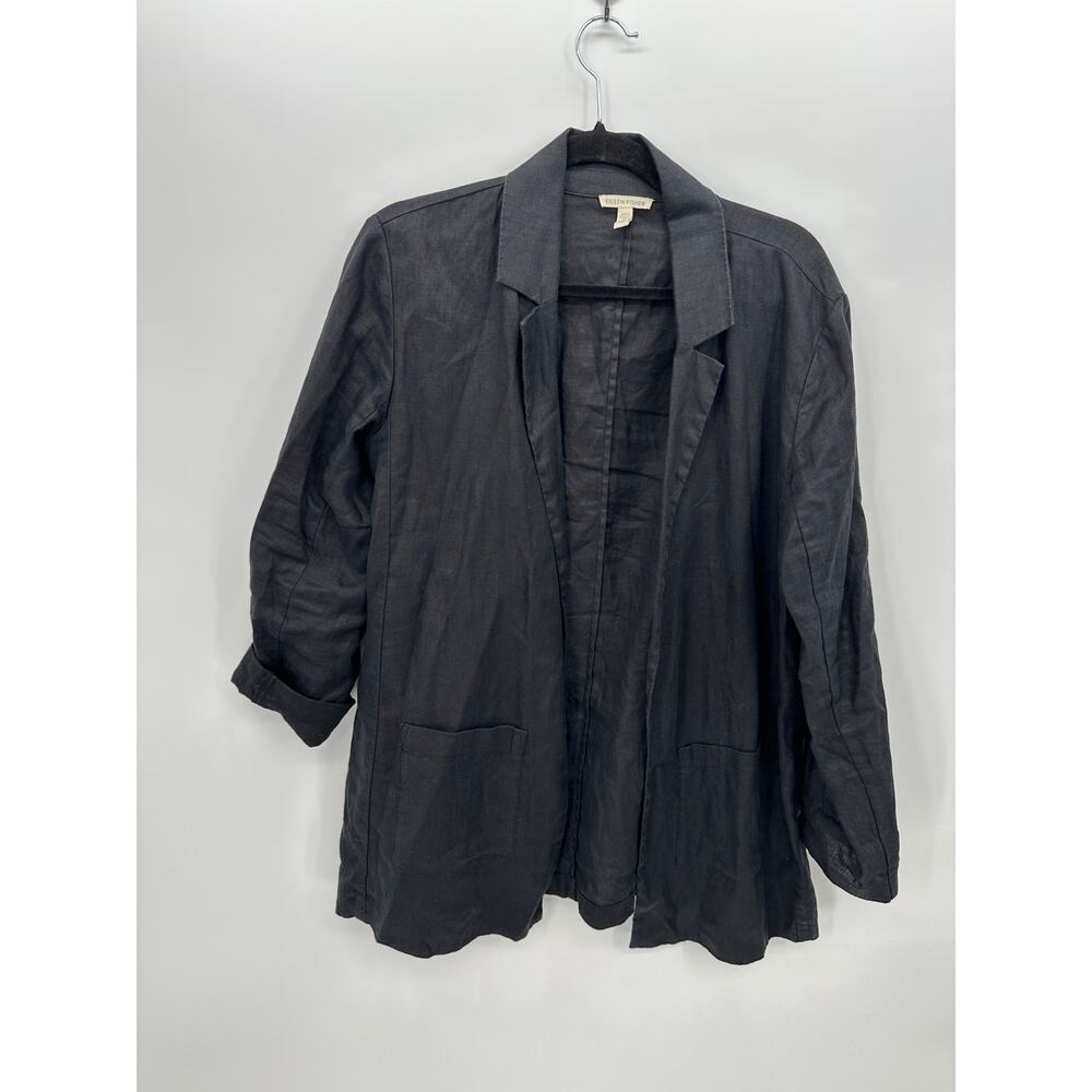 Eileen Fisher Womens Black Organic Cotton Blazer Sz‎ M Sustainable Career Office